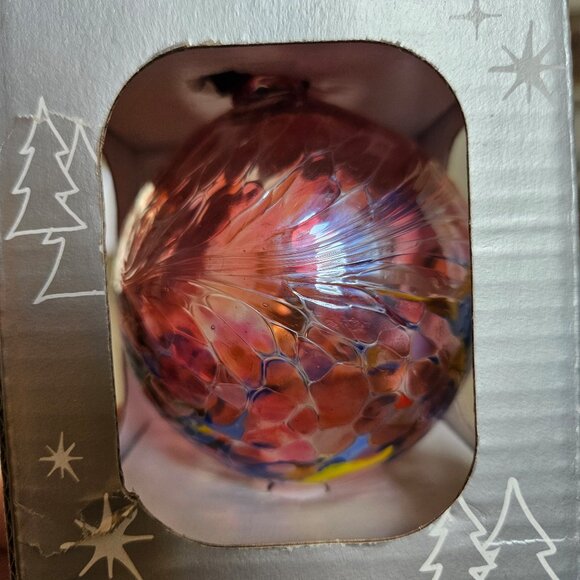 Hand Blown Poland Glass Hanging Ornaments Gazing Ball Purple Blue Pair Set 2 - Picture 3 of 5